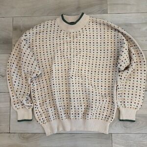 Eddie Bauer Vintage 90s Cream Spotted Primary Colors Knit Sweater Mens  M Medium